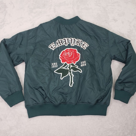 Empyre Quilted Bomber Jacket M Green Rose Embroidery Est 1999 - Picture 2 of 9